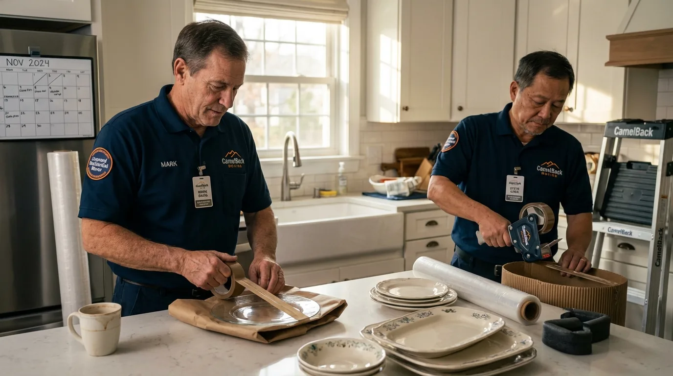 Professional crew packing kitchen dishware in Greenbrier, TN